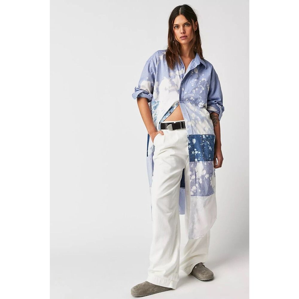 NWT Free People Tricia Fix Washed Patchwork Oxford Top Size Small